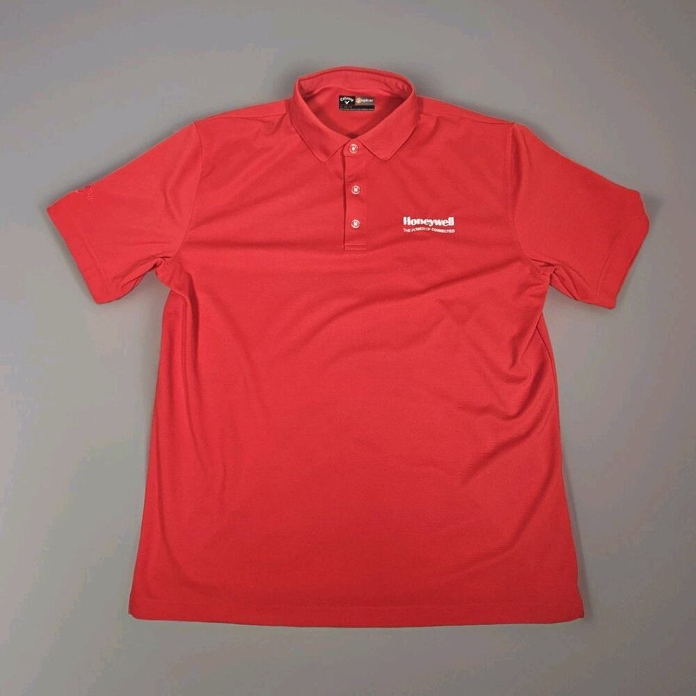 Callaway Opti Dri Polo Shirt Mens XL Red Honeywell Logo Performance Golf